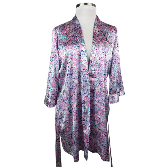 Linea Donatella Floral Satin Robe With Tie Waist Lightweight Size L / XL Bride - Picture 2 of 15